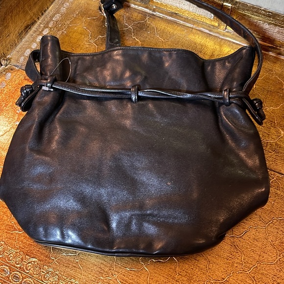 HOLT RENFREW black leather drawstring bag with long adjustable handles vintage - Picture 2 of 7